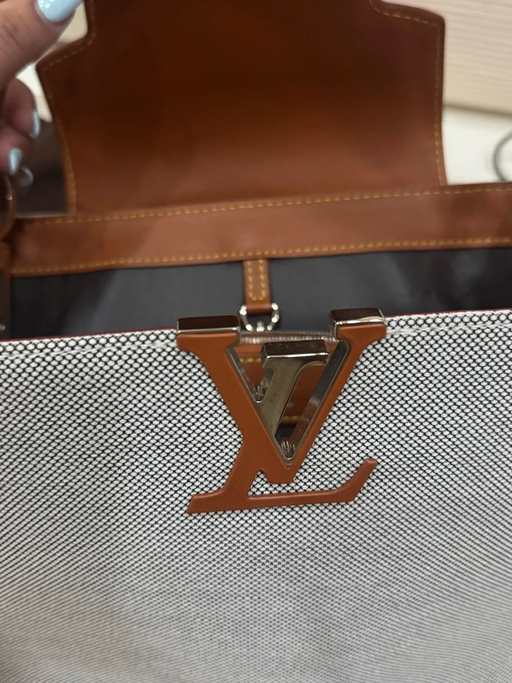 Louis Vuitton Capucines Gray Canvas with Brown Leather Top-Handle Satchel